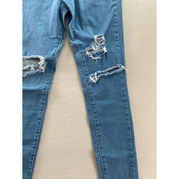 Mossimo Jeans Womens Size 2 Blue Denim Mid Rise Skinny Power Stretch Distressed - Picture 8 of 12